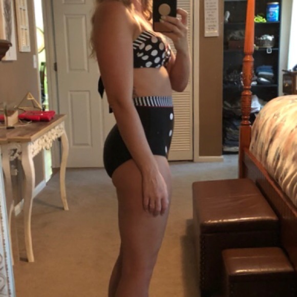 Black/white polka dot high waisted bikini swim - Picture 3 of 7